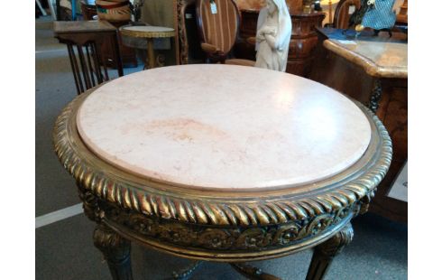 GUERIDON BOIS PATINE BRONZE MARBRE