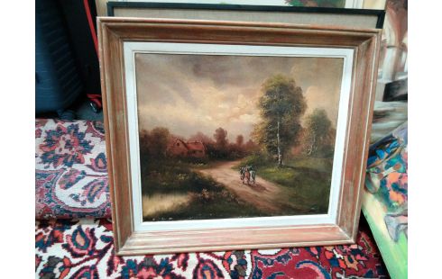 HUILE SUR TOILE CAMPAGNE A CHEVAL