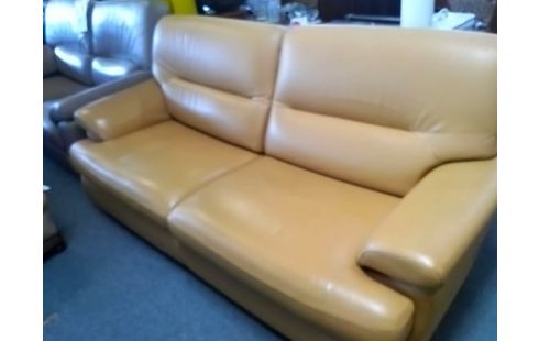 CANAPE 2P MARRON CLAIR CUIR