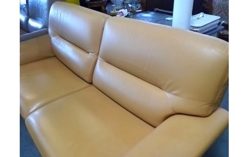CANAPE 2P MARRON CLAIR CUIR