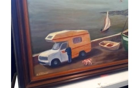 CADRE BORDS DE MER AVEC CARAVANE