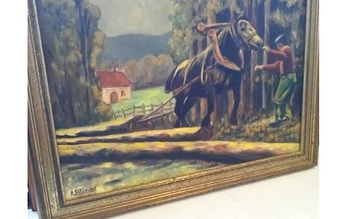 CADRE BOIS HOMME ET CHEVAL