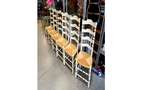 CHAISE BOIS ET PAILLE PEINTE LE LOT DE 6