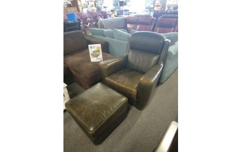 FAUTEUIL REPOSE PIED CUIR KAKI