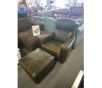 FAUTEUIL REPOSE PIED CUIR KAKI