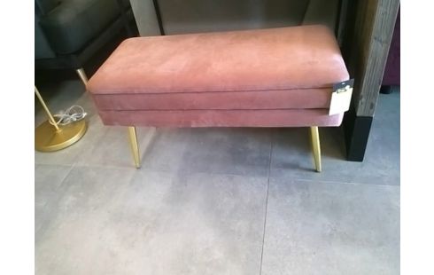 BANQUETTE COFFRE VELOUR ROSE PIEDS DORES