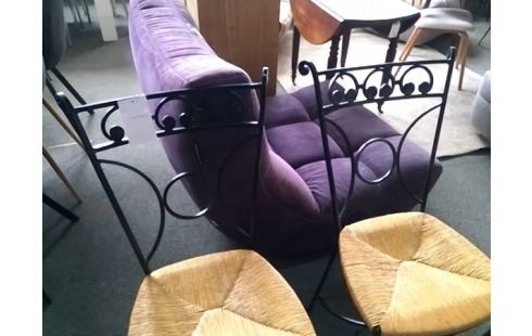 LOT DE 4 CHAISES FER FORGE PAILLEES