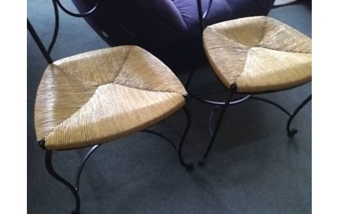 LOT DE 4 CHAISES FER FORGE PAILLEES