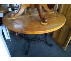 TABLE RONDE D120 BOIS ET PIED FER FORGE (+ 1 ALLONGE)