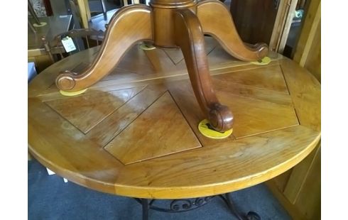 TABLE RONDE D120 BOIS ET PIED FER FORGE (+ 1 ALLONGE)
