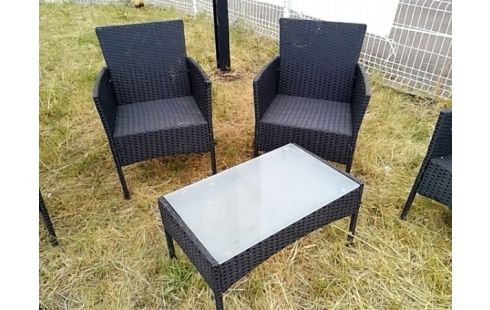 SALON DE JARDIN 4 FAUTEUILS + 2 BANCS + TABLE BASSE
