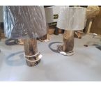 LAMPE PIED BOIS ABAT JOUR TISSU