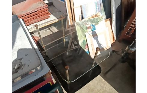 TABLE BASSE VINTAGE DEUX NIVEAUX PLATEAU VERRE