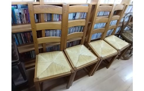 LOT DE 6 CHAISES RUSTIQUES PAILLE 3 BARREAUX