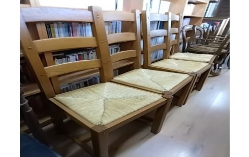 LOT DE 6 CHAISES RUSTIQUES PAILLE 3 BARREAUX