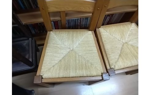 LOT DE 6 CHAISES RUSTIQUES PAILLE 3 BARREAUX