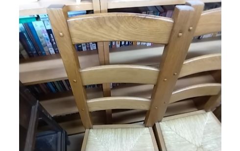 LOT DE 6 CHAISES RUSTIQUES PAILLE 3 BARREAUX
