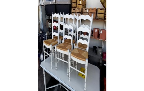 6 CHAISES BOIS PATINÉE