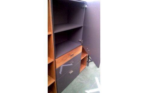 DRESSOIR FONCE GRIS LAQUE TECK LOOK 3 PORTES / 3 TIROIRS