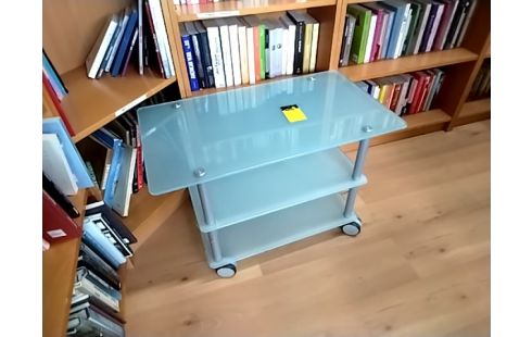 MEUBLE TV VERRE SUR ROULETTES