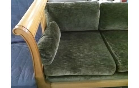 BANQUETTE ANCIENNE BOIS ET TISSU VERT