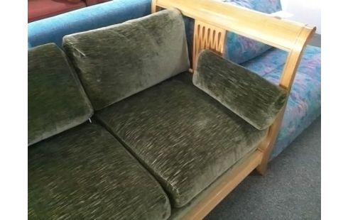 BANQUETTE ANCIENNE BOIS ET TISSU VERT