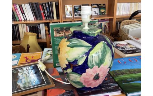 PIED DE LAMPE FLEURS JAUNE BLEUE