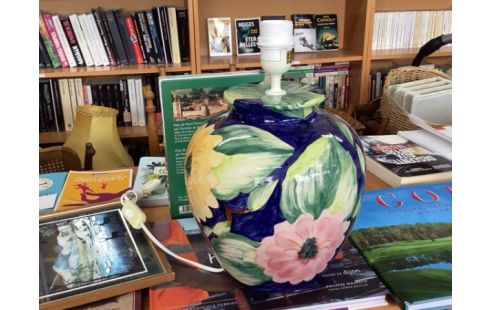 PIED DE LAMPE FLEURS JAUNE BLEUE