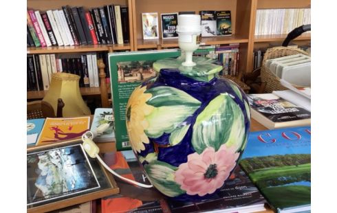 PIED DE LAMPE FLEURS JAUNE BLEUE