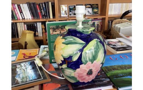 PIED DE LAMPE FLEURS JAUNE BLEUE