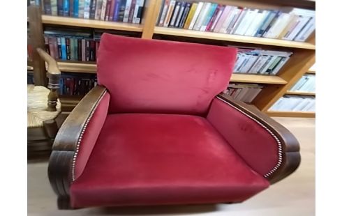 FAUTEUIL VELOURS ROUGE ANNÉES 30