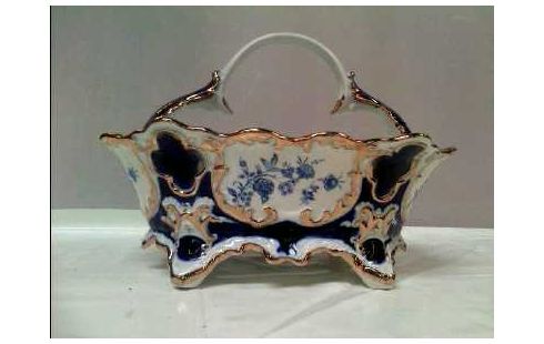 PORZELLANSCHALE <ARPO> GRIFF FLORAL BLAU/WEIß