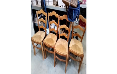 CHAISE BOIS ET PAILLE LE LOT DE 4