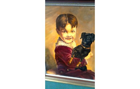 GEMÃLDE MÄDCHEN MET, , HUND