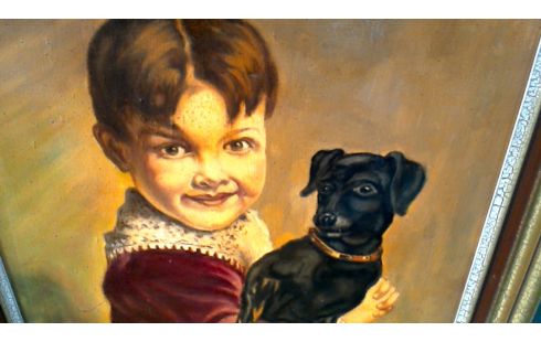 GEMÃLDE MÄDCHEN MET, , HUND