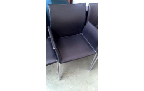 6 SILLAS DISEÑO ALUMINIO NEGRO CUERO