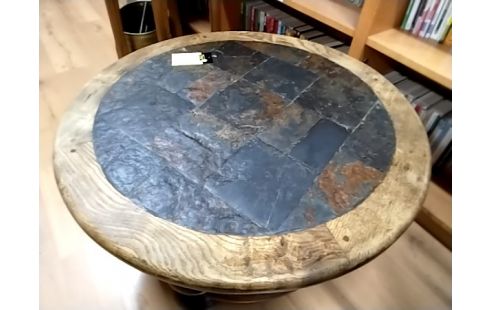 TABLE BASSE Ronde année 80 ardoise et chene