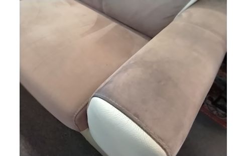 CANAPE MARRON BEIGEDÉHOUSSABLE CUIR ET TISSU