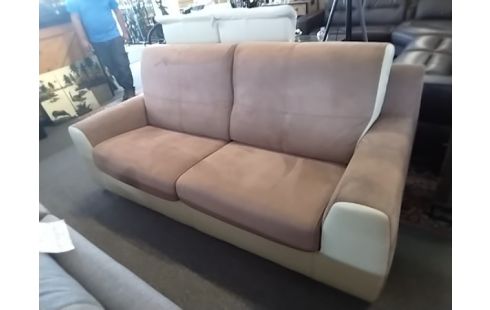 CANAPE MARRON BEIGEDÉHOUSSABLE CUIR ET TISSU