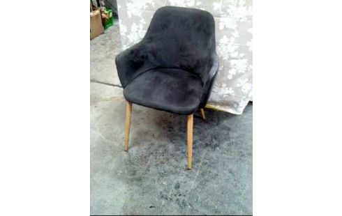 ARMLEHNSTUHL GRAU HOLZBEINE VELOURSLEDER