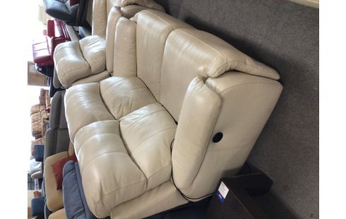 CANAPE 2 PLACES CUIR BEIGE SANS TRANSFO