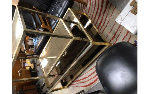 TABLE BASSE DORE VERRE FUME