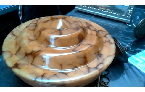 SUSPENSION ART DECO. BRUN, , OPALINE