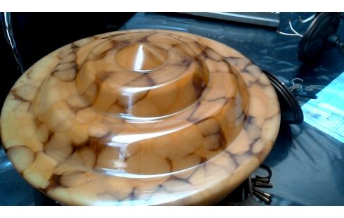 SUSPENSION ART DECO. BRUN, , OPALINE