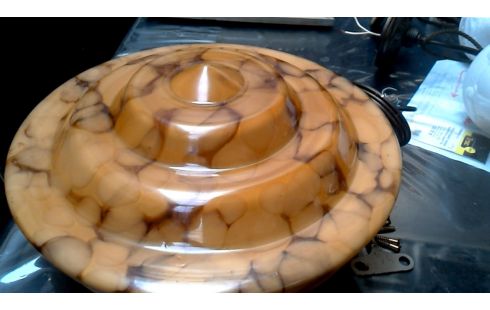 SUSPENSION ART DECO. BRUN, , OPALINE