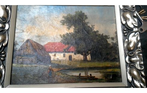 GEMÃLDE, , BAUERNHOF, , RAHMEN 1 SILBERN
