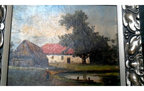 GEMÃLDE, , BAUERNHOF, , RAHMEN 1 SILBERN