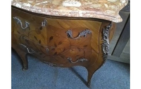 COMMODE MARQUETERIE 2T AVEC MARBRE (PIED ARRIERE ABIME)