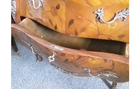 COMMODE MARQUETERIE 2T AVEC MARBRE (PIED ARRIERE ABIME)