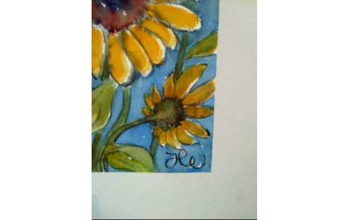 GEMÄLDE SIGN. <GESICHT ZWISCH. SONNENBLUMEN>